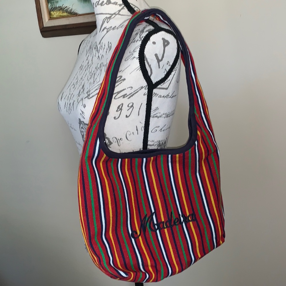 Madeira Island hand made shoulder bag, colorful, embroidered letters.